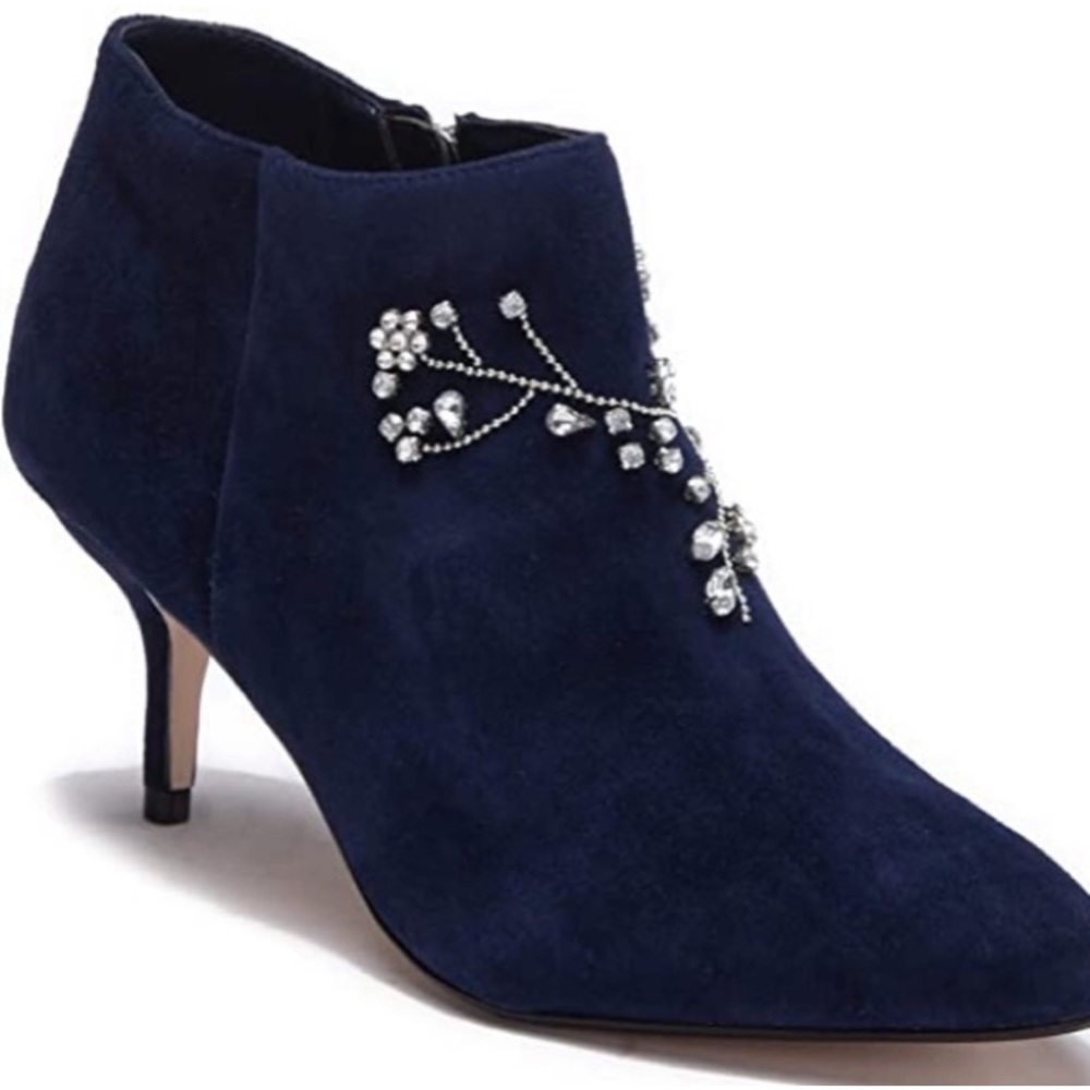 NWOB Nanette Lepore Nicolette Rhinestone Flower Blue Bootie, 6